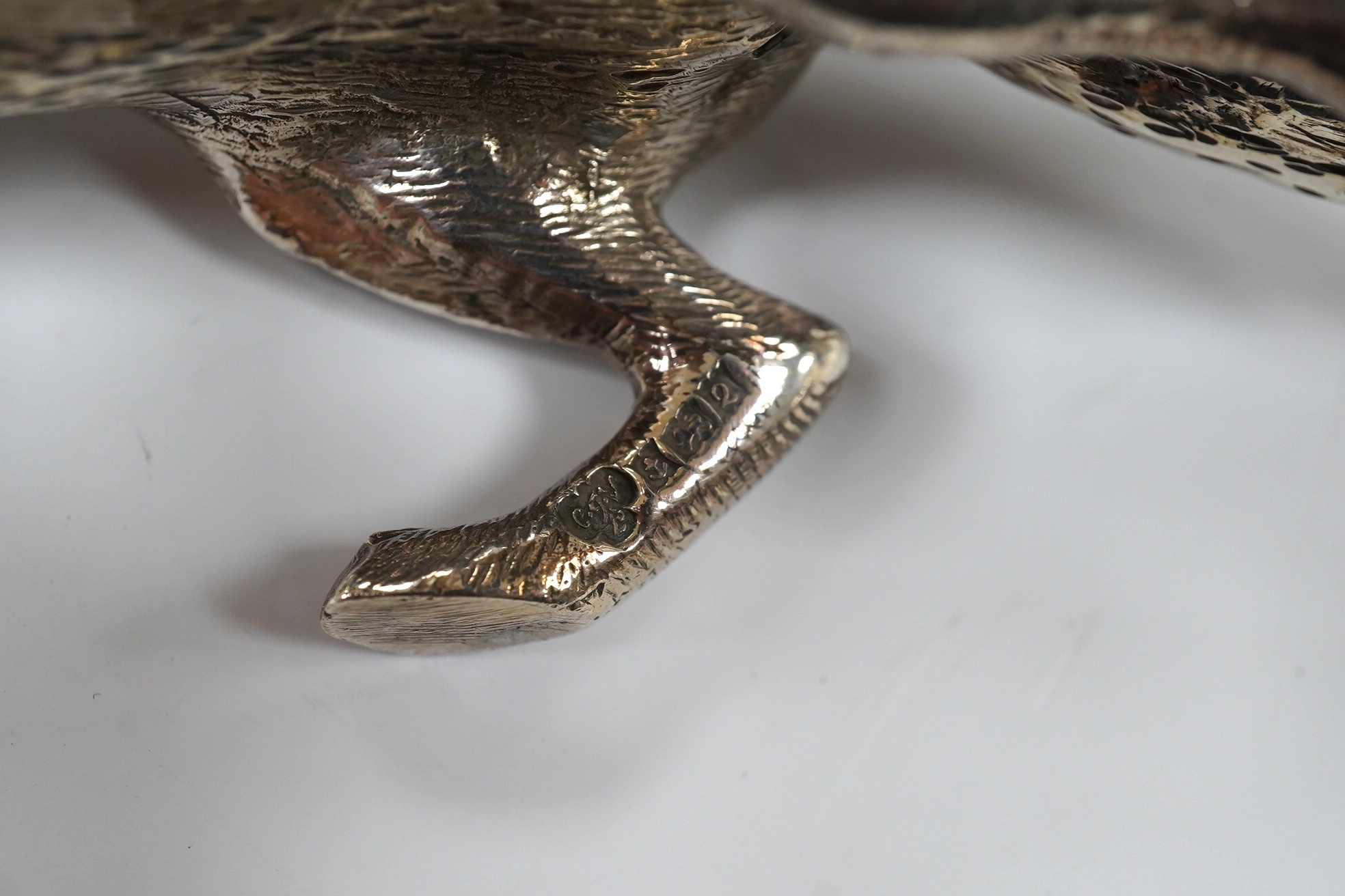 An Elizabeth II silver free standing model of a fox, C.J. Vander Ltd, Birmingham, 1965, length 15.8cm, 7oz. Condition - good